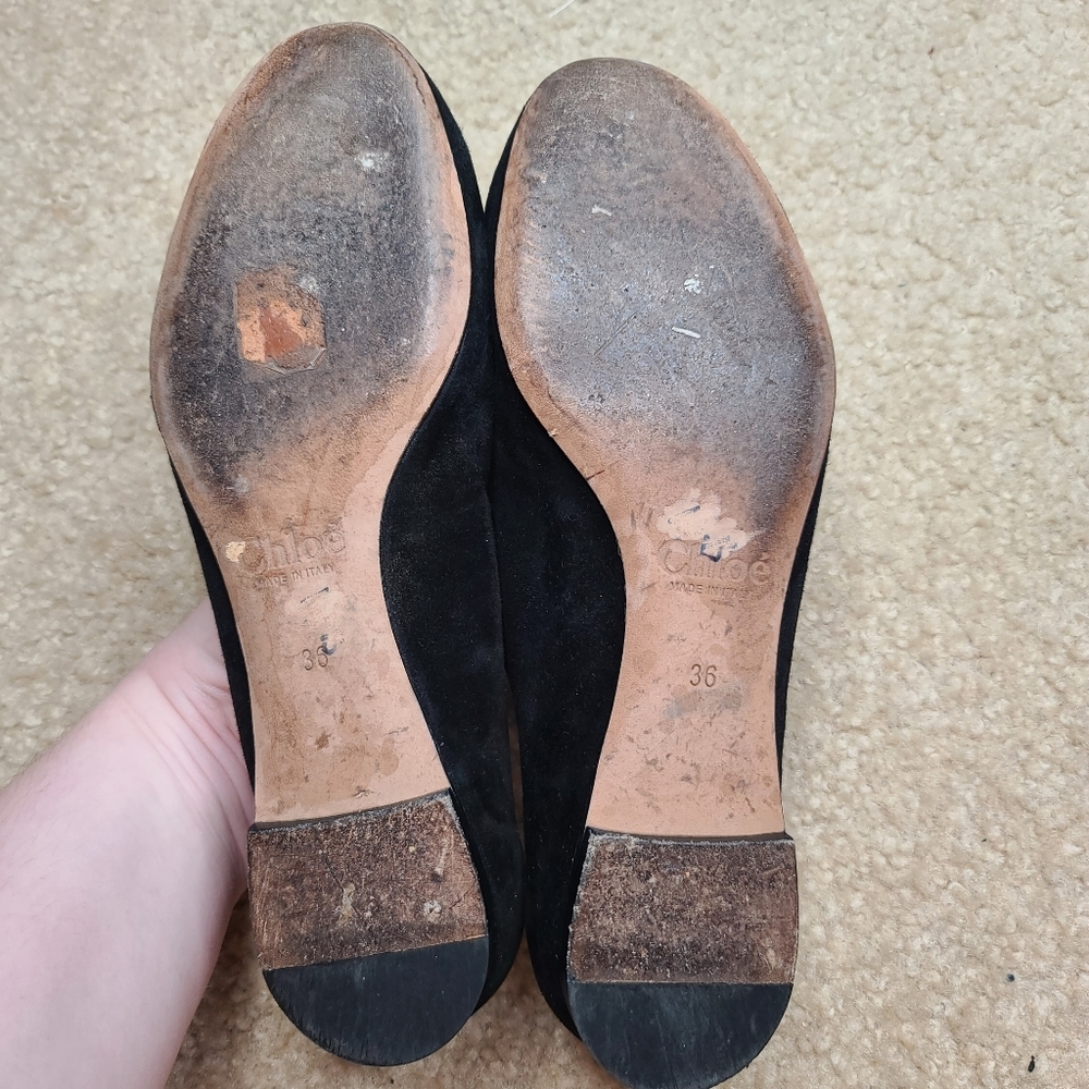 Chloé Lauren Scalloped Black Suede Ballet Flats Size 36 - Picture 9 of 10